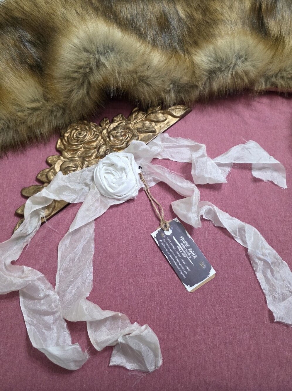 JABOT🩷White Damisk Rose Ivory White Silk Ties🩷 OOAK NWT 💕